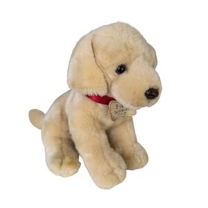 FAO Schwarz Plush Golden Retriever Puppy Dog Stuffed Animal Red Collar 11"